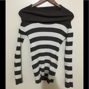 Striped turtleneck sweater.